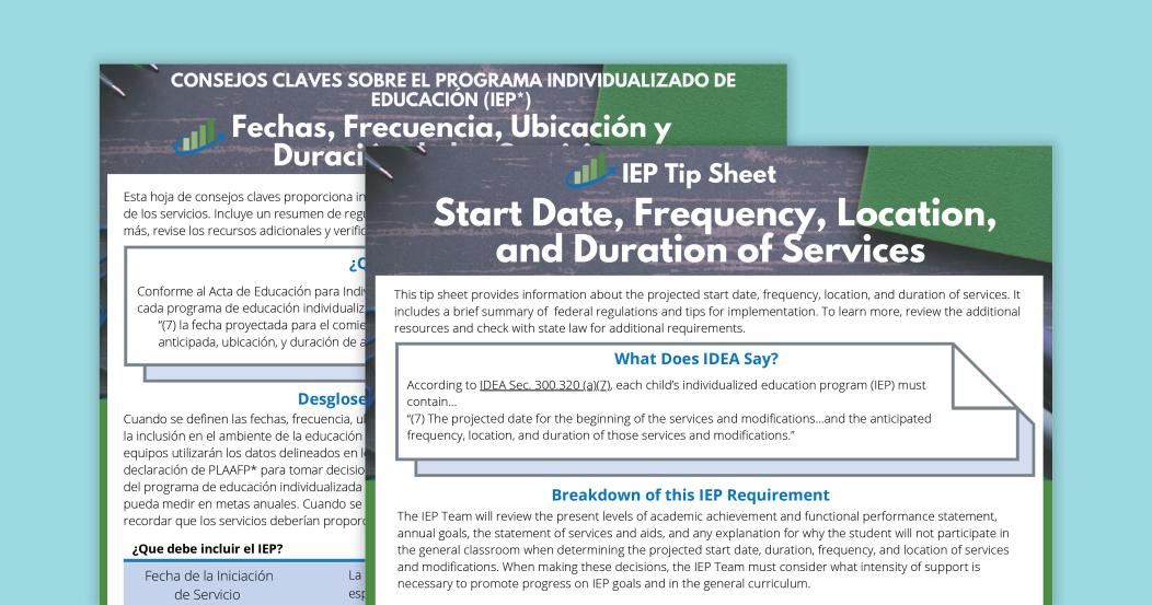 IEP Tip Sheet: Dates, Frequency, Location, and Duration of Services
